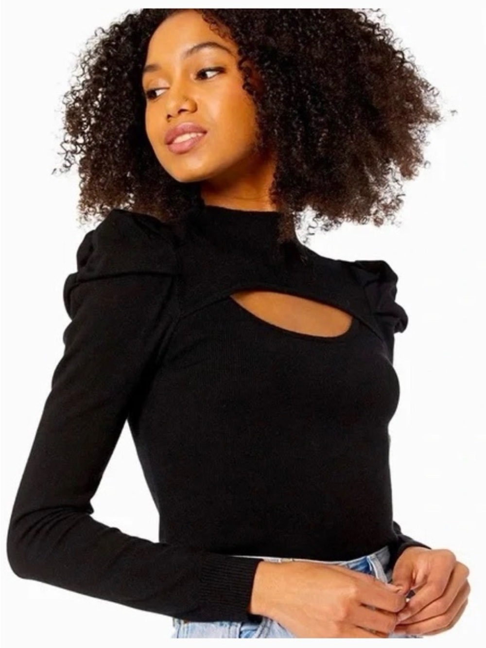 Steve Madden Cutout Puff-Sleeve Sweater